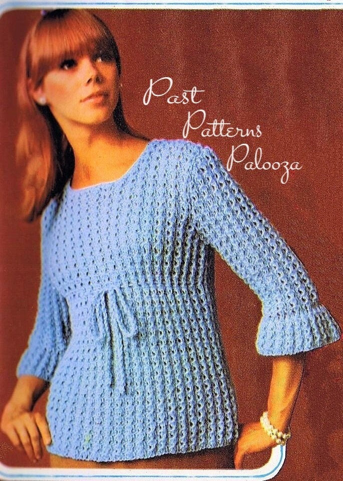 Vintage Knitting Pattern Womens Pretty Empire Blouse Top PDF Instant Digital Download Retro Bell Sleeved Jumper 5 Ply