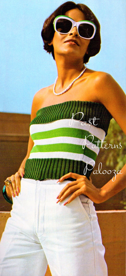 Vintage Knitting Pattern Womens Striped Tube Top Strapless Tank Sun Top PDF Instant Digital Download Quick Easy Knit Retro 1970s 4 Ply
