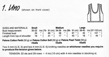 Vintage Knitting Pattern Womens Tank Crop Top Cabled Midriff PDF Instant Digital Download Cami Short Summer Pullover S M L DK 8 Ply