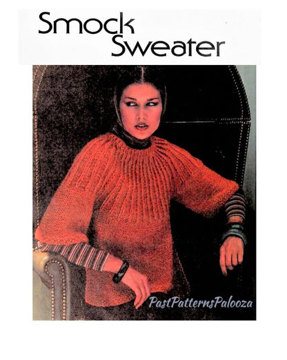 Vintage Knitting Pattern Womens Ribbed Yoke Smock Sweater PDF Instant Digital Download Pretty Pullover Jumper Mohair Acrylic Blend