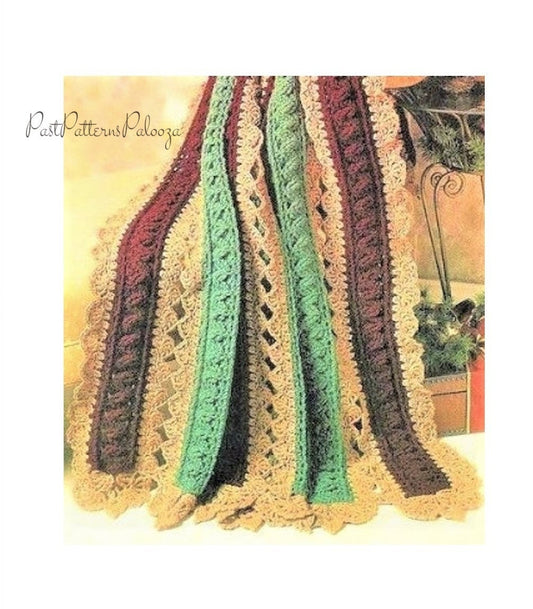 Vintage Crochet Pattern Lace Autumn Elegance PDF Instant Digital Download Beautiful Lacy Cable Paneled Blanket 53x71 10 Ply