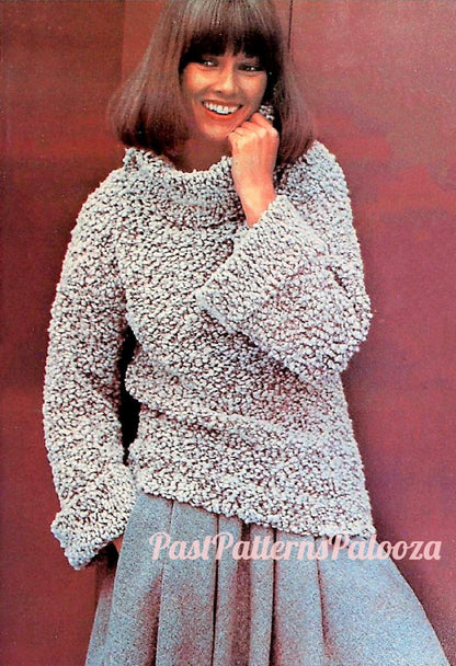 Vintage Knitting Pattern Womens Boucle Tweed Pullover Sweater PDF Instant Digital Download Retro Wide Sleeves Simple Jumper DK