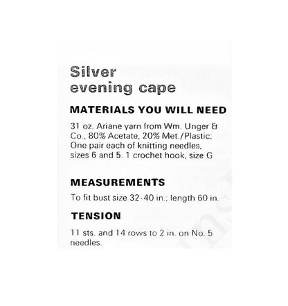 Vintage Knitting Pattern Womens Hooded Silver Evening Maxi Cape PDF Instant Digital Download Retro Metallic Yarn Cloak 5 Ply One Size