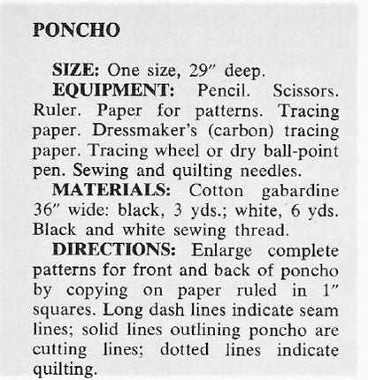 Vintage Sewing Pattern Womens Quilted Gabardine Fabric Poncho PDF Instant Digital Download Retro 70s Appliqued Black White Mod Hippie Chic