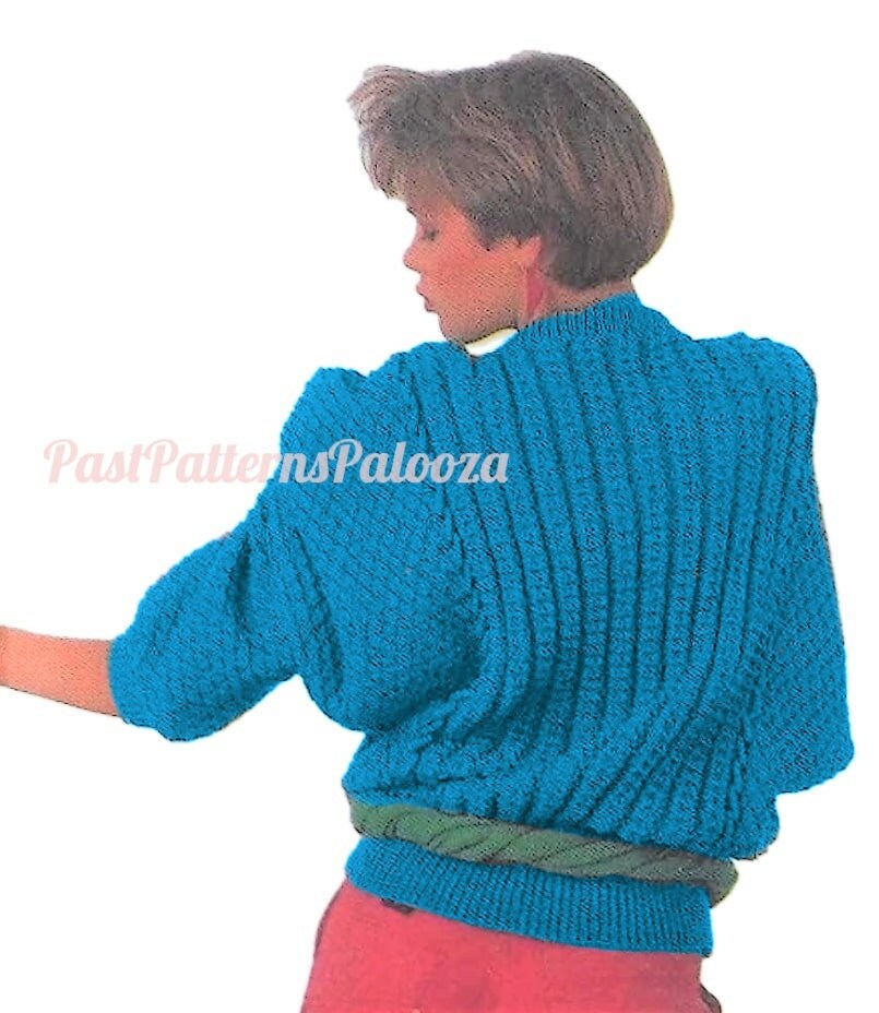 Vintage Knitting Pattern Womens Retro Dolman Batwing Sweater Loose Roomy Faux Cable Jumper PDF Instant Digital Download DK Yarn