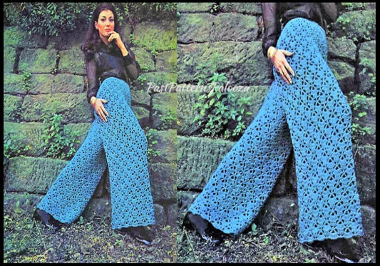 Vintage Crochet Pattern Womens Wide Leg Lace Pants PDF Instant Digital Download Boho Hippie Festival Chic Lacy Slacks 10 Ply