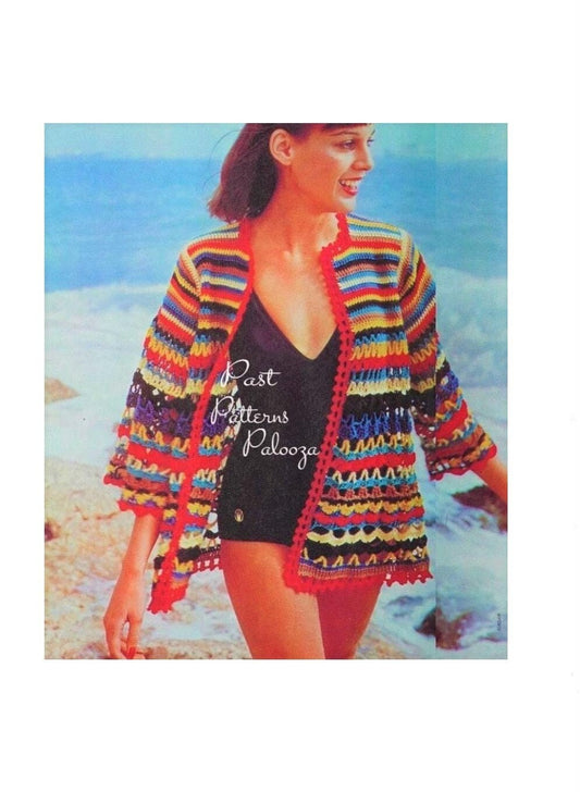 Vintage Crochet Pattern Womens Jazzy Beach Wrap Cover Up PDF Instant Digital Download Retro Swimsuit Cardi Jacket Top DK