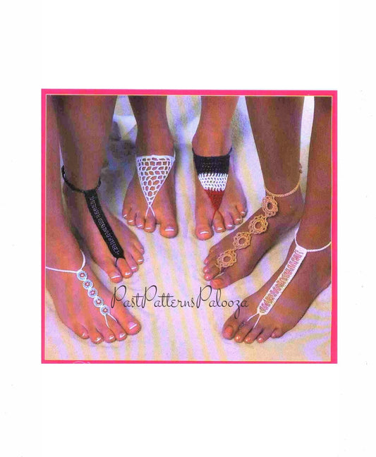 Vintage Crochet Pattern Womens Barefoot Sandals PDF Instant Digital Download 6 Designs Beach Bride Wedding Boho Yoga Chic Cotton Thread