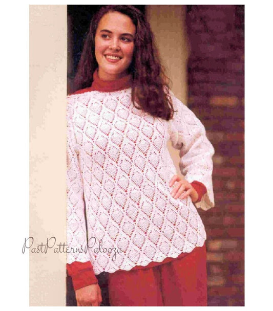 Vintage Crochet Pattern Womens Pineapple Lace Pullover Top PDF Instant Digital Download Cotton Thread Sweater S M L XL