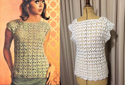 Vintage Crochet Pattern Womens Lacy Fan Stitch Summer Top and Short Skimmer Dress PDF Instant Digital Download Retro Boho Chic DK 8 Ply