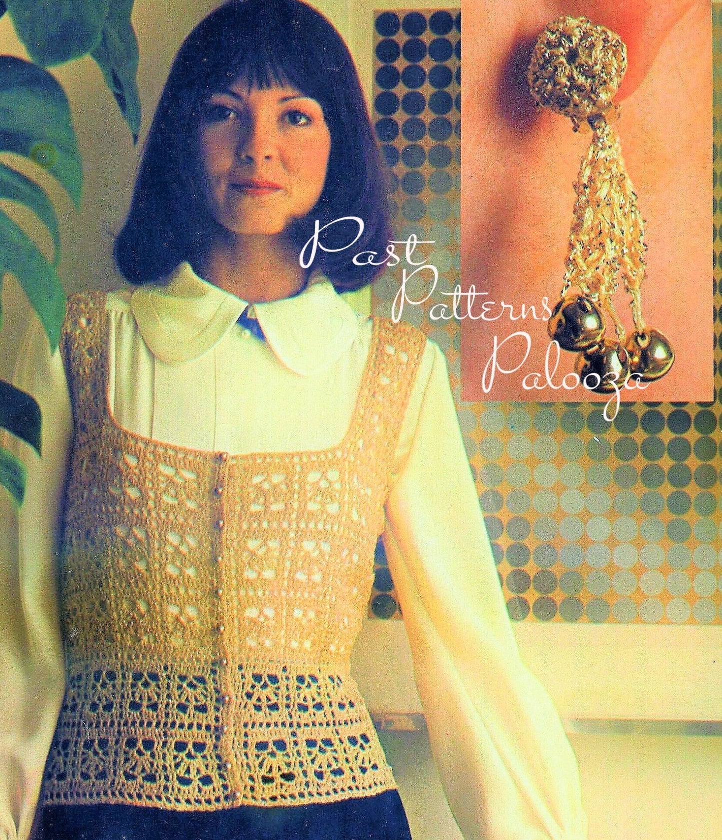 Vintage Crochet Pattern Metallic Yarn Bolero Tank Top and Earrings Set Openwork Lace PDF Instant Digital Download Boho Chic 3 Ply