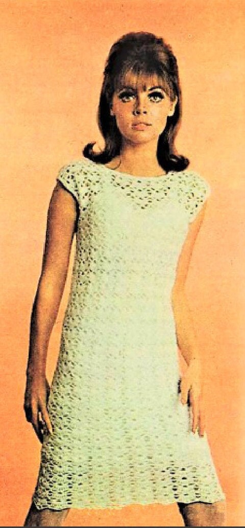 Vintage Crochet Pattern Womens Lacy Fan Stitch Summer Top and Short Skimmer Dress PDF Instant Digital Download Retro Boho Chic DK 8 Ply