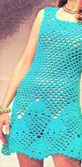Vintage Crochet Womens Seashell Shift Dress Pattern PDF Instant Digital Download Lacy Boho Mod Mini Dress or Beach Cover Retro 70s 10 Ply