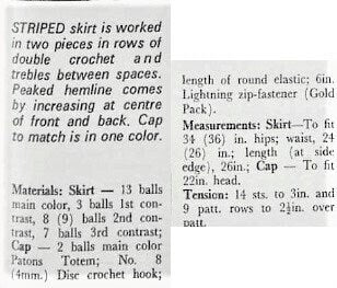 Vintage Crochet Pattern Poncho Shaped Striped Skirt and Hat Set PDF Instant Digital Download Mod Boho Gypsy Hippie Chic 1970s 8 Ply