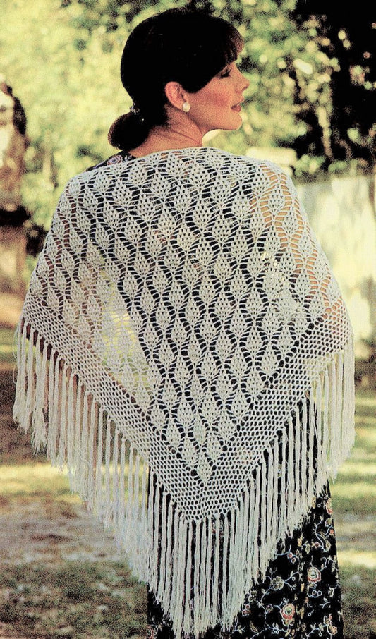 Vintage Crochet Pattern Womens Lace Shawl Pinecone Pine Cone Motif  Cluster Stitch PDF Instant Digital Download Thread Crochet Cotton
