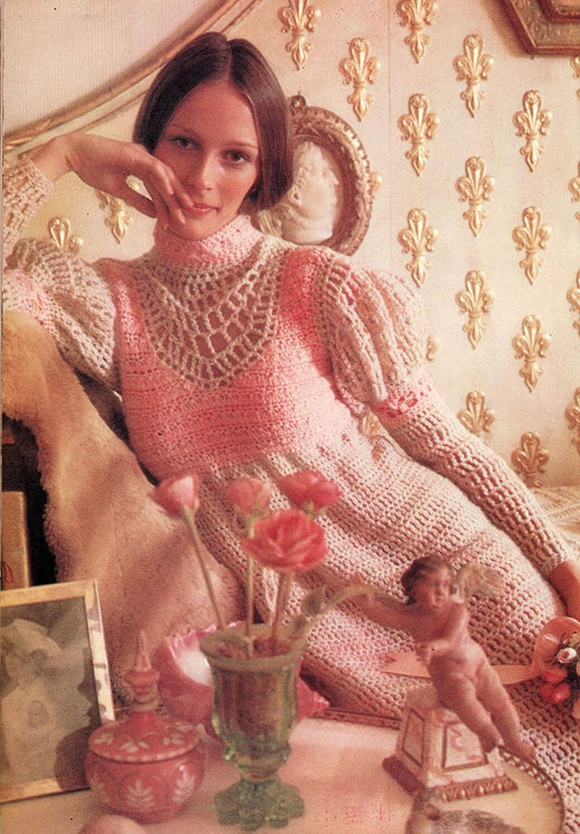 Vintage Crochet Pattern Boho Lace Romantic Juliet Mini Tunic Dress PDF Instant Digital Download Empire 1970s Mini Midi or Maxi Dress 12 Ply