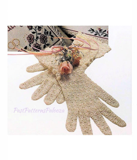 Vintage Crochet Pattern Womens Victorian Lace Three-Button Gloves PDF Instant Digital Download Shell Stitch Lacy Cotton Thread