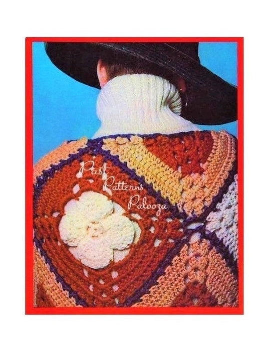 Vintage Crochet Pattern Womens Giant Granny Square Motif Shawl PDF Instant Digital Download Retro Boho Hippie Chic DK Yarn