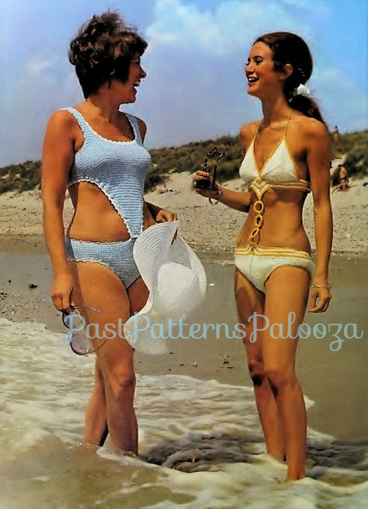 Vintage Crochet Pattern Boho Bikini & Monokini PDF Instant Digital Download Retro 1970s Cut Out Bathing Suit Egyptian Rings 4 Ply
