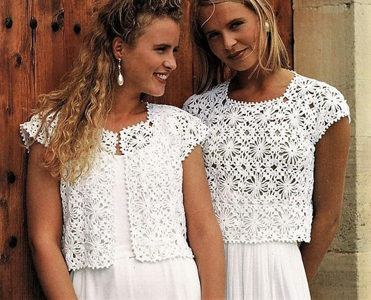 Vintage Crochet Pattern Womens Summer Tops Lace Granny Square Motif Top & Jacket Vest Short Long Sleeves PDF Instant Digital Download 4 Ply