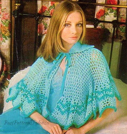 Vintage Crochet Pattern Womens Circular Shrug Circle Shawl PDF Instant Digital Download Retro Boho Bed Jacket Wrap DK 8 Ply