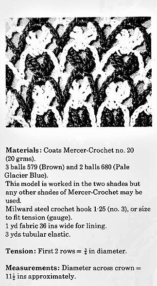 Vintage Crochet Pattern Classic Beret Hat PDF Instant Digital Download Chocolate & Blue Tam Beret Mercerized Cotton Thread