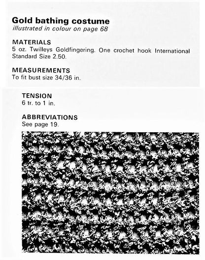 Vintage Crochet Pattern Womens Golden Goddess Bathing Suit One Piece Swimsuit PDF Instant Digital Download 3 Ply Metallic Yarn