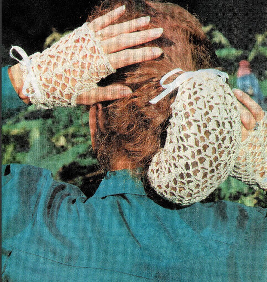 Vintage Crochet Pattern Womens Victorian Cotton Lace Snood & Fingerless Gloves Set PDF Instant Digital Download Fishnet Hair Holder Hairnet