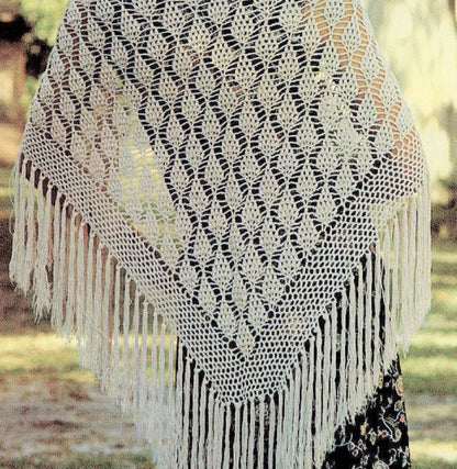 Vintage Crochet Pattern Womens Lace Shawl Pinecone Pine Cone Motif  Cluster Stitch PDF Instant Digital Download Thread Crochet Cotton