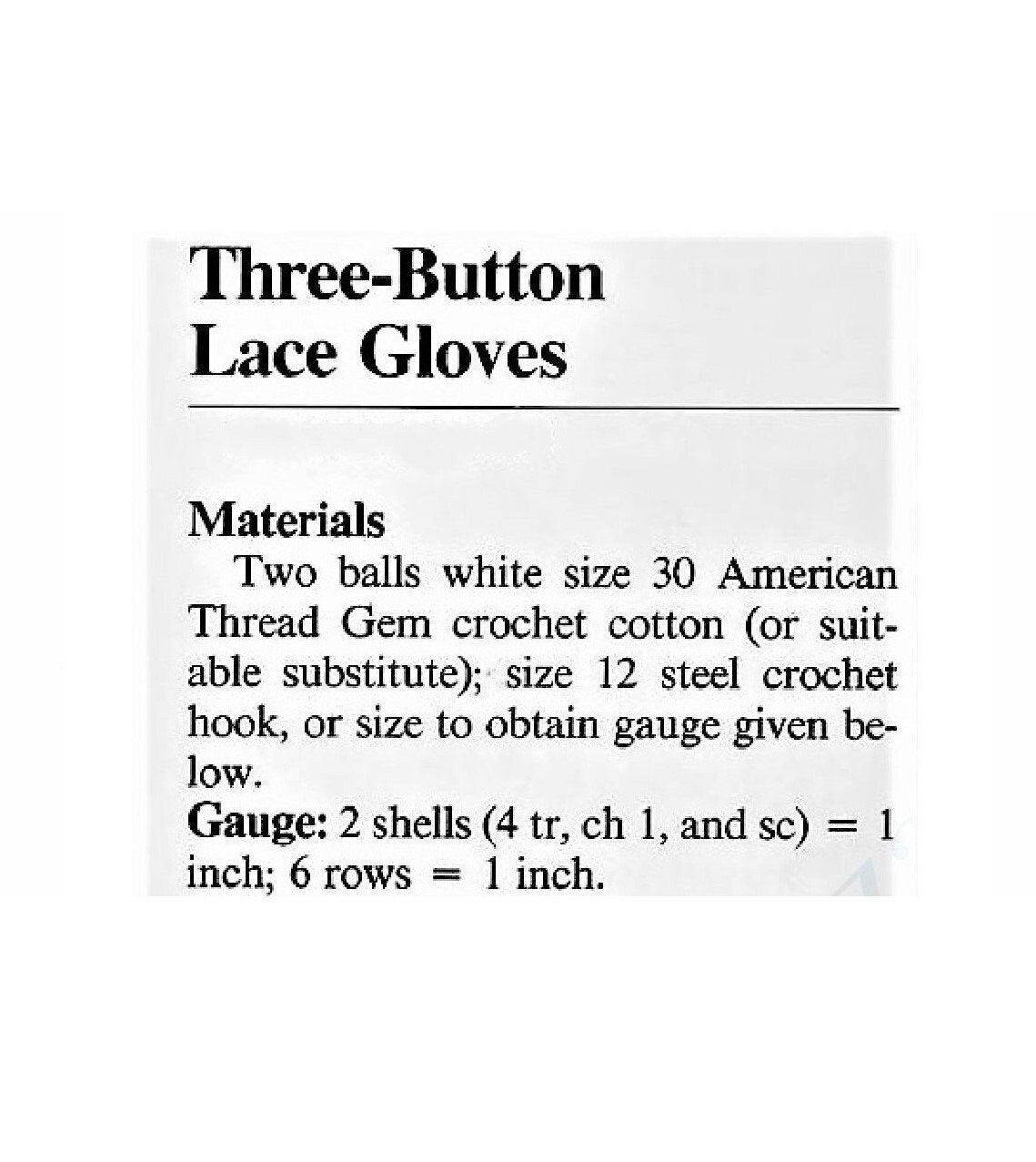 Vintage Crochet Pattern Womens Victorian Lace Three-Button Gloves PDF Instant Digital Download Shell Stitch Lacy Cotton Thread