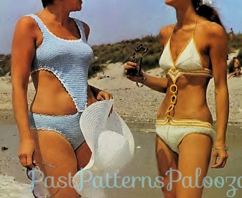 Vintage Crochet Pattern Boho Bikini & Monokini PDF Instant Digital Download Retro 1970s Cut Out Bathing Suit Egyptian Rings 4 Ply