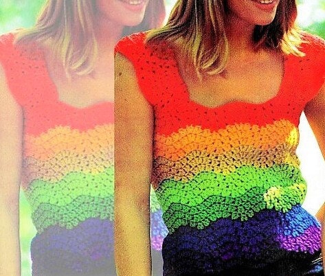 Vintage Crochet Pattern Womens Rainbow Top PDF Instant Digital Download Retro Summer Short Tank Jumper Top Gypsy Hippie Boho Wear 1970s