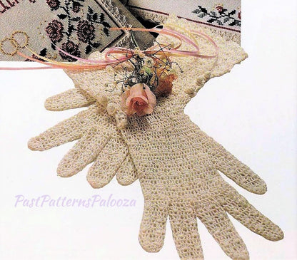 Vintage Crochet Pattern Womens Victorian Lace Three-Button Gloves PDF Instant Digital Download Shell Stitch Lacy Cotton Thread