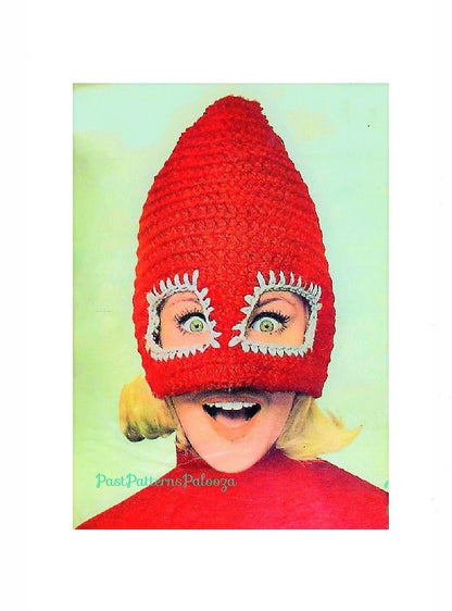 Vintage Crochet Pattern Womens Ski Mask Mad Cap Hat PDF Instant Digital Download Retro Crazy Fun Mod Novelty Winter Mask 1960s 5 Ply