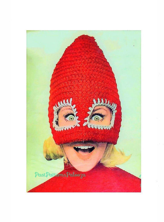 Vintage Crochet Pattern Womens Ski Mask Mad Cap Hat PDF Instant Digital Download Retro Crazy Fun Mod Novelty Winter Mask 1960s 5 Ply