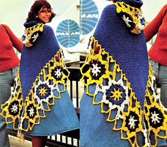 Vintage Crochet Pattern Womens Lacy Hooded Medallion Shawl Motif Design PDF Instant Digital Download Boho Wrap Coat 12 Ply