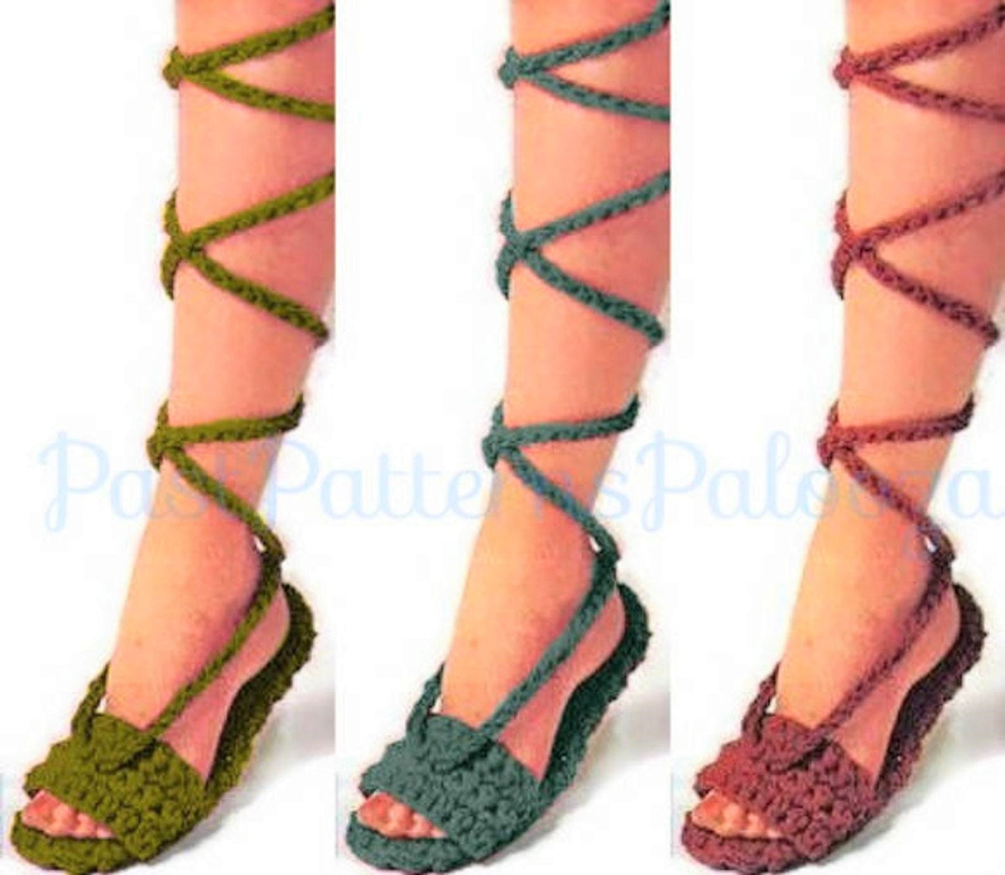 Vintage Crochet Pattern Womens Lace Up Shoes Sandals PDF Instant Digital Download Strappy Open Toe Boho Gladiator Calf Straps