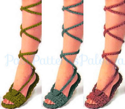 Vintage Crochet Pattern Womens Lace Up Shoes Sandals PDF Instant Digital Download Strappy Open Toe Boho Gladiator Calf Straps
