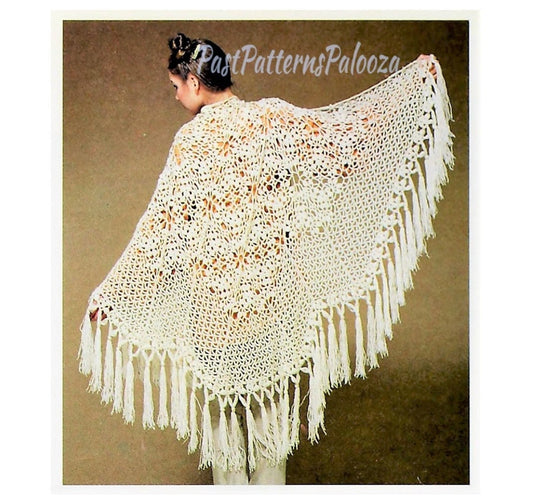 Vintage Crochet Pattern Womens Victorian Lace Carved Ivory Shawl PDF Instant Digital Download Boho Filigree Flower Tasseled Wrap 5 Ply