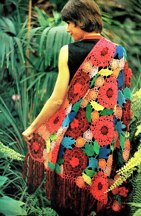 Vintage Crochet Pattern Womens Lacy Wildflower Flower Shawl Floral Rose Poppy Bluebell Zinnia Motifs PDF Instant Digital Download 4 Ply