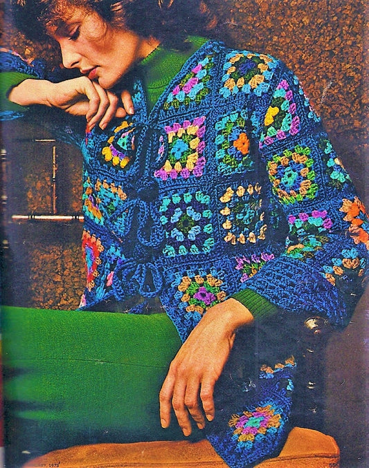 Vintage Crochet Pattern Womens Classic Granny Square Sweater Jacket Patchwork Cardigan Top PDF Instant Digital Download Quick Easy 10 Ply