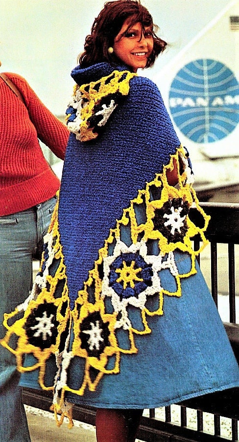 Vintage Crochet Pattern Womens Lacy Hooded Medallion Shawl Motif Design PDF Instant Digital Download Boho Wrap Coat 12 Ply