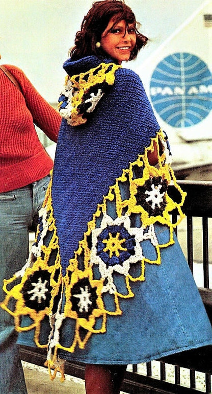 Vintage Crochet Pattern Womens Lacy Hooded Medallion Shawl Motif Design PDF Instant Digital Download Boho Wrap Coat 12 Ply
