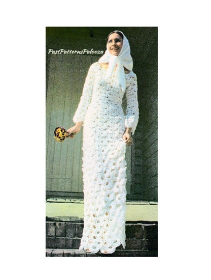 Vintage Crochet Pattern Retro Lacy Wedding Dress Wavy Shells PDF Instant Digital Download Heirloom Mod Boho Chic Maxi Gown 3 Ply
