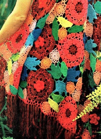 Vintage Crochet Pattern Womens Lacy Wildflower Flower Shawl Floral Rose Poppy Bluebell Zinnia Motifs PDF Instant Digital Download 4 Ply