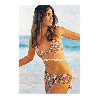 Vintage Crochet Pattern Beach Goddess Set Bikini Maxi Dress Cover Up Headpiece PDF Instant Digital Download 70s Boho Lace Mesh Shell Stitch