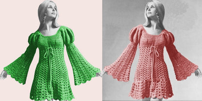 Vintage Crochet Pattern Boho Lace Romantic Juliet Mini Tunic Dress PDF Instant Digital Download Empire 1970s Hippie Wear S M L Plus Sizes