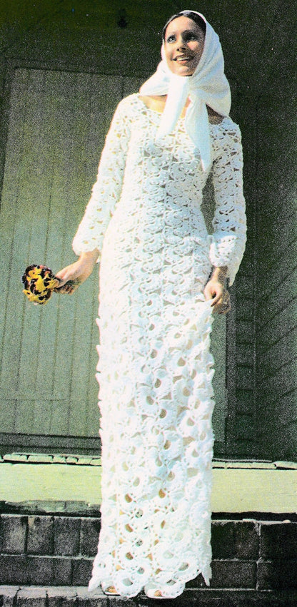 Vintage Crochet Pattern Retro Lacy Wedding Dress Wavy Shells PDF Instant Digital Download Heirloom Mod Boho Chic Maxi Gown 3 Ply