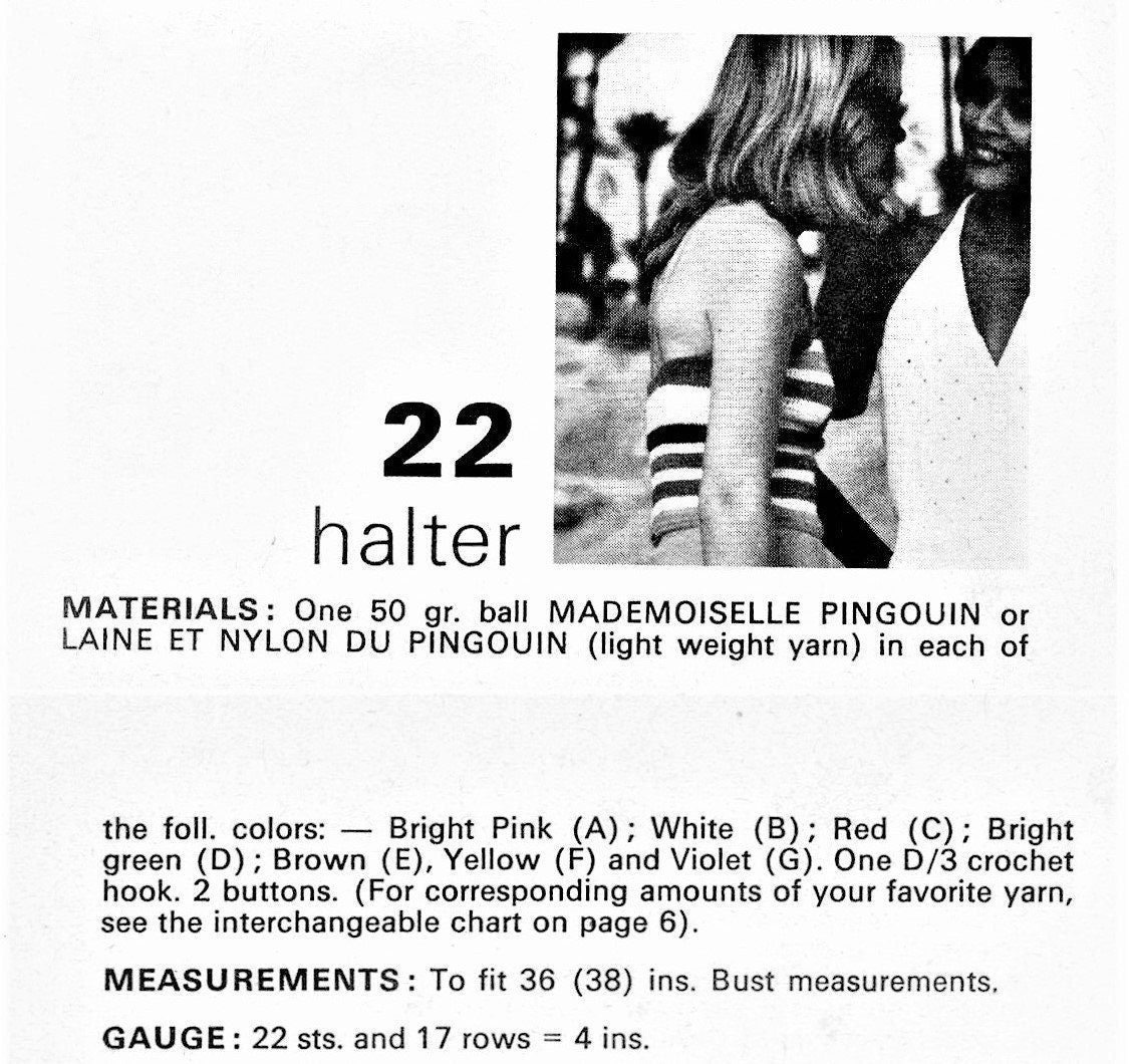 Vintage Crochet Pattern Womens Halter Top Striped Summer Cami Tank PDF Instant Digital Download Retro Boho Wear 1970s 4 Ply