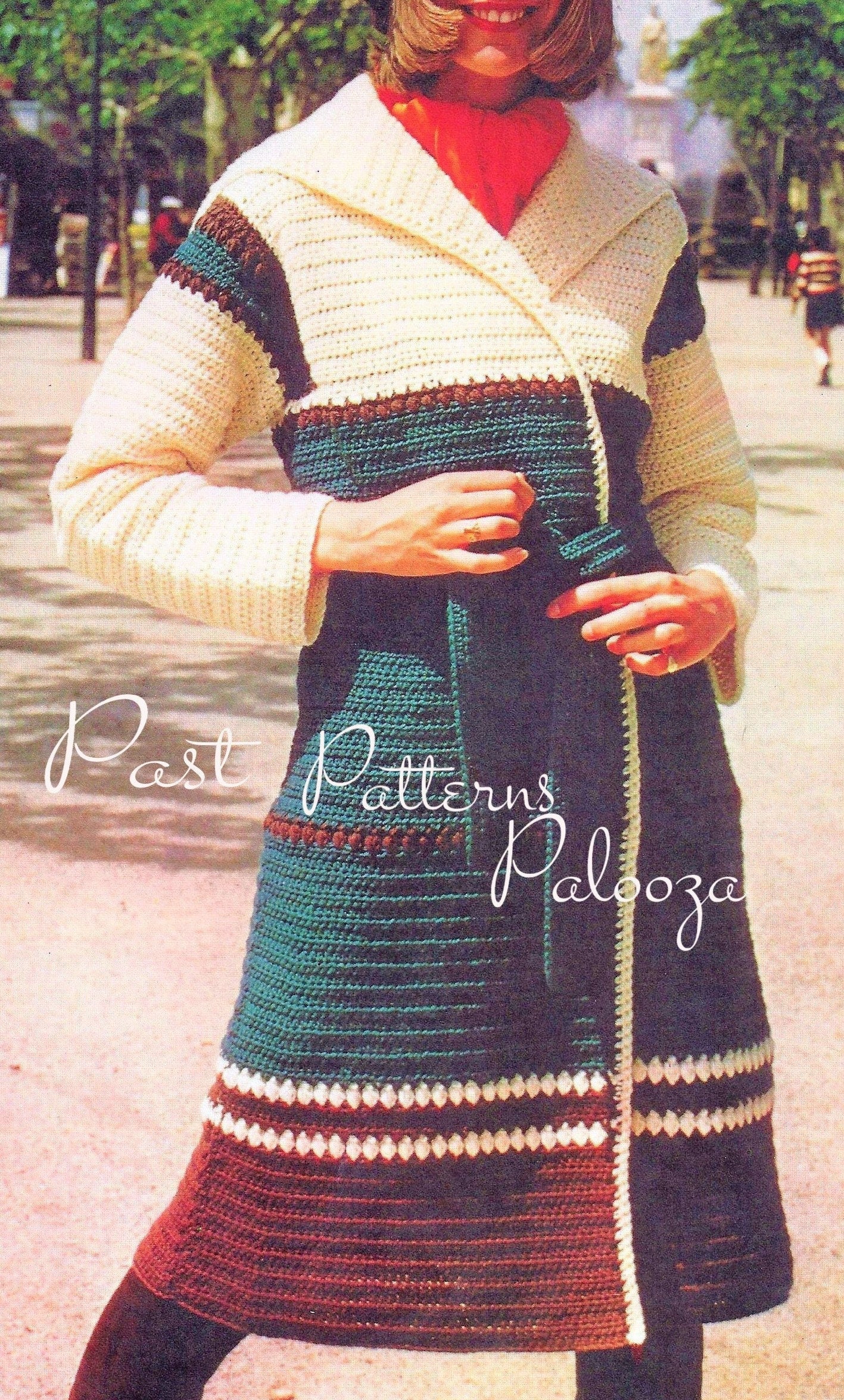 Vintage Crochet Pattern Womens Retro WrapOver Coat PDF Instant Digital Download Retro Boho 1970s Belted Jacket 10 Ply
